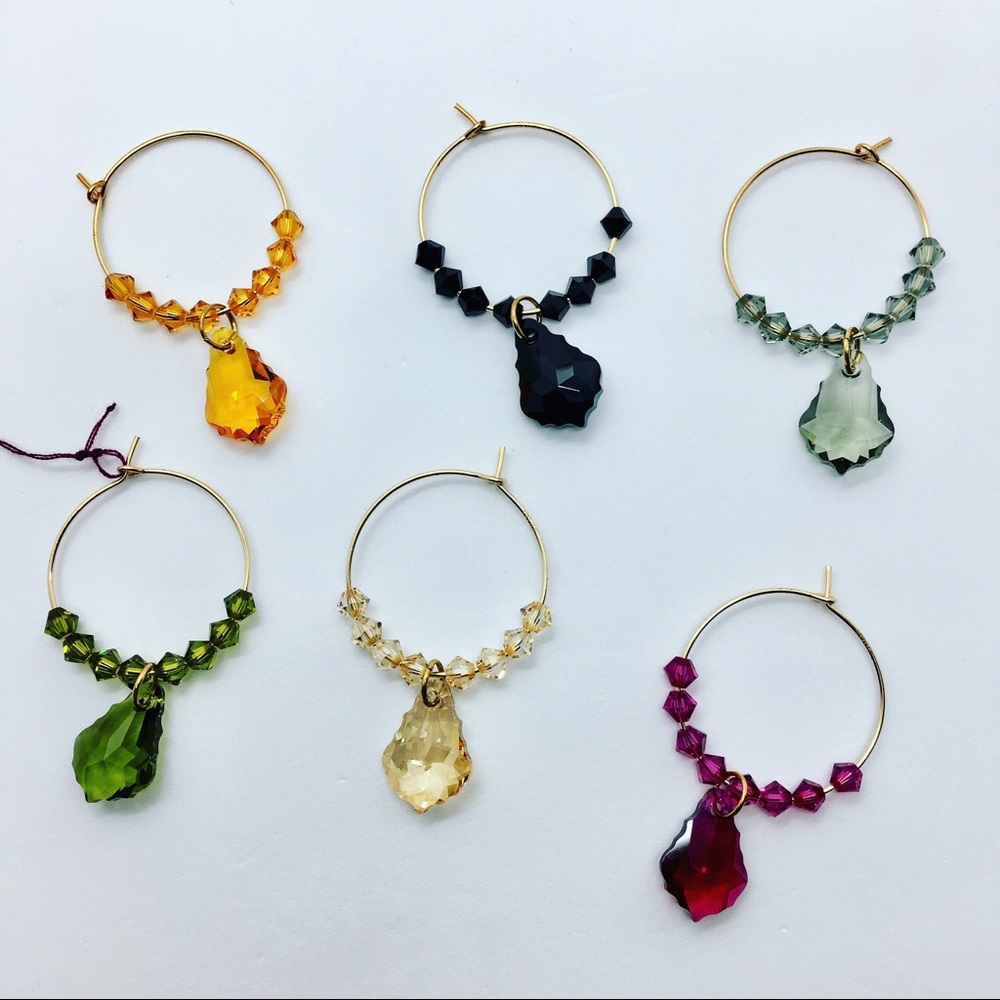 Handmade gold-filled Swarovski wine charms